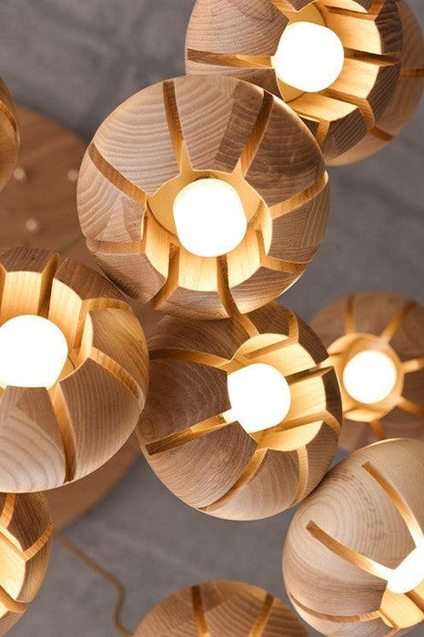 Wooden Petal Round Cluster Pendant Light - DWHOME