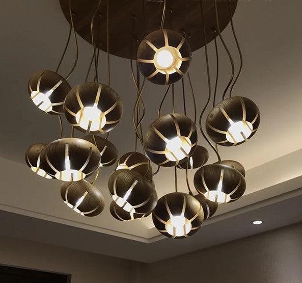 Wooden Petal Round Cluster Pendant Light - DWHOME