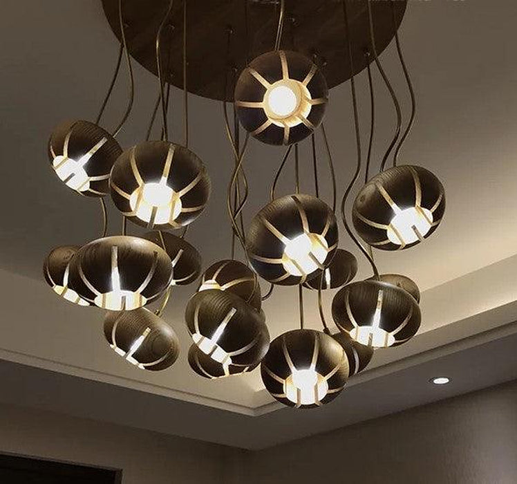 Wooden Petal Round Cluster Pendant Light-DWHOME