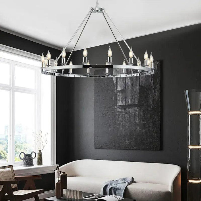 16-Light Round Wagon Wheel Chandelier Black/Gold/Silver - DWHOME
