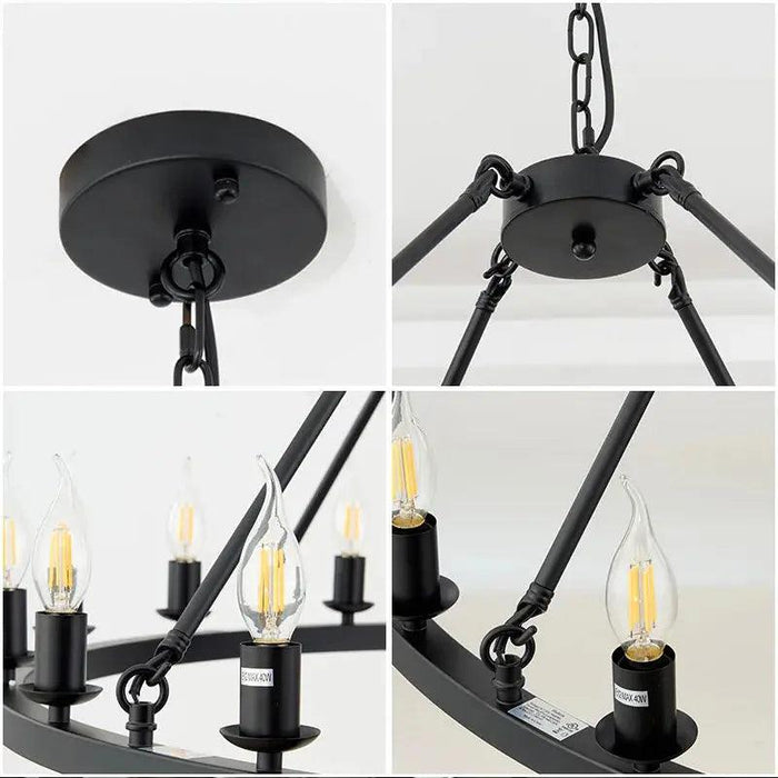 16-Light Round Wagon Wheel Chandelier Black/Gold/Silver - DWHOME