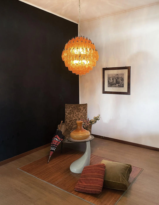 Spherical Murano Poliedri Amber Glass Chandelier-DWHOME