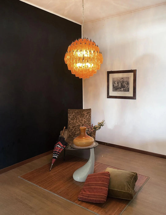 Spherical Murano Poliedri Amber Glass Chandelier-DWHOME