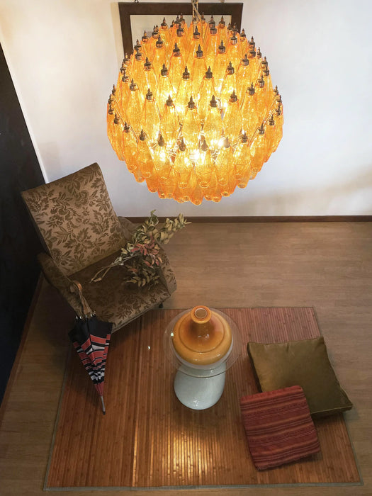 Spherical Murano Poliedri Amber Glass Chandelier-DWHOME
