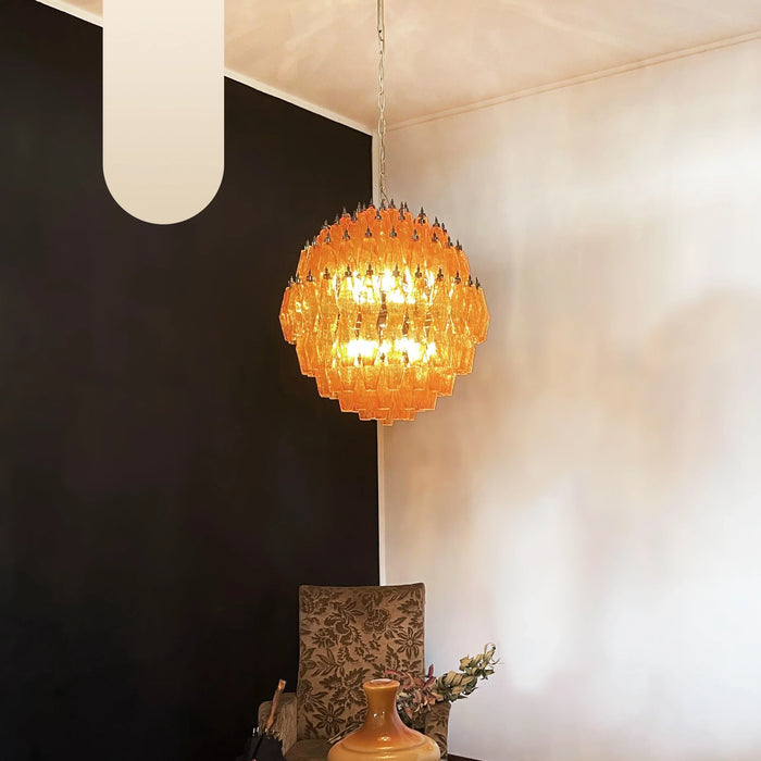 Spherical Murano Poliedri Amber Glass Chandelier-DWHOME
