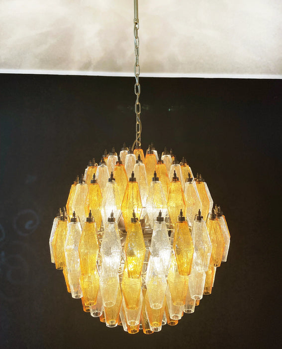 Spherical Murano Poliedri Amber Transparent Glass Chandelier-DWHOME