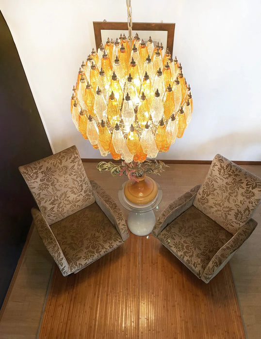 Spherical Murano Poliedri Amber Transparent Glass Chandelier-DWHOME