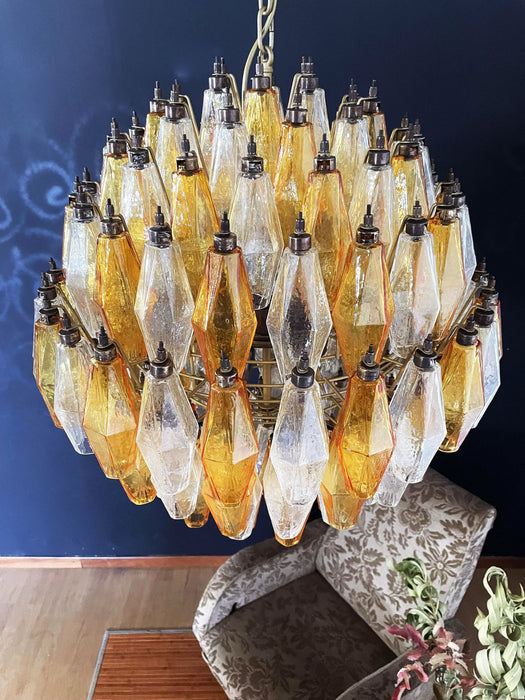 Spherical Murano Poliedri Amber Transparent Glass Chandelier-DWHOME