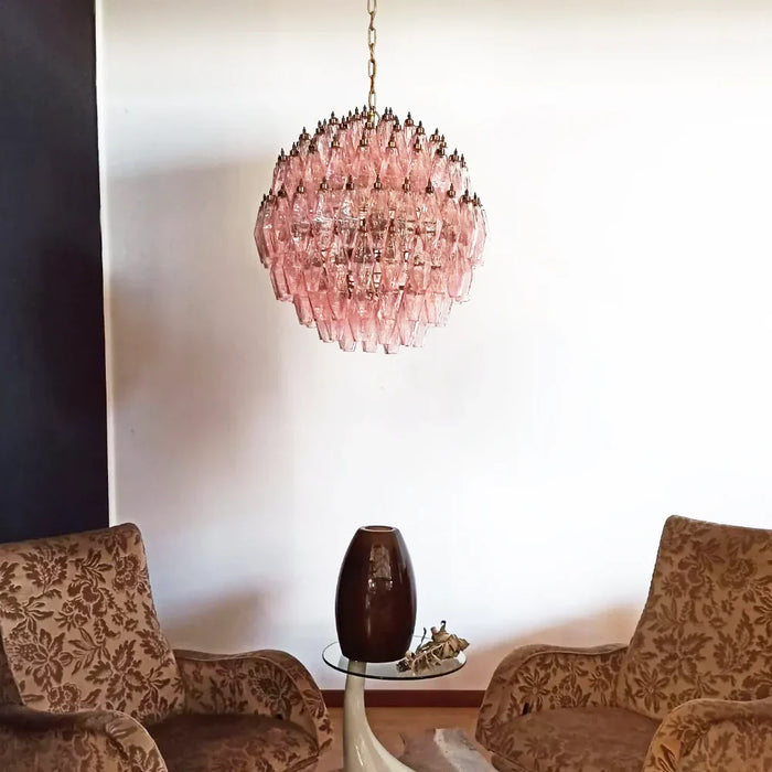 Spherical Murano Poliedri Pink Glass Chandelier-DWHOME