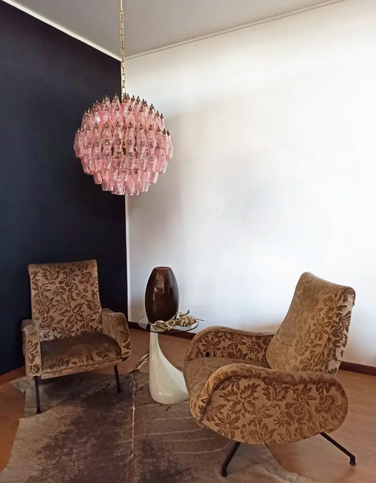 Spherical Murano Poliedri Pink Glass Chandelier-DWHOME