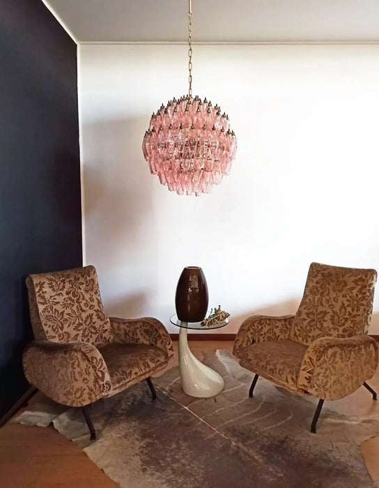 Spherical Murano Poliedri Pink Glass Chandelier-DWHOME