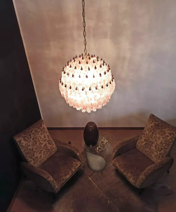 Spherical Murano Poliedri Pink Glass Chandelier-DWHOME