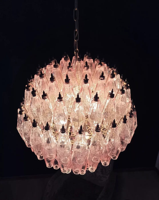 Spherical Murano Poliedri Pink Glass Chandelier-DWHOME