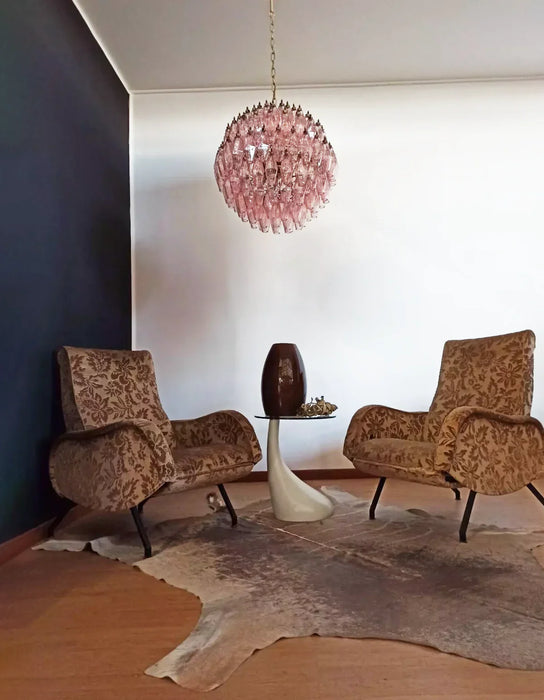 Spherical Murano Poliedri Pink Glass Chandelier-DWHOME