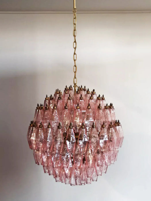 Spherical Murano Poliedri Pink Glass Chandelier-DWHOME