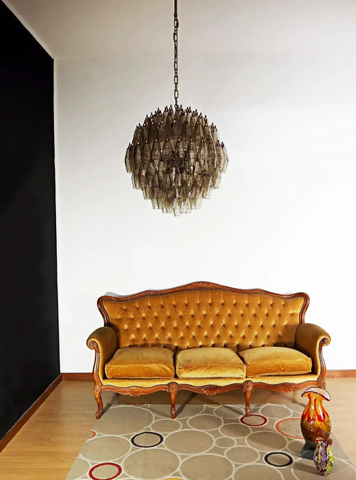 Spherical Murano Poliedri Smoked Glass Chandelier-DWHOME