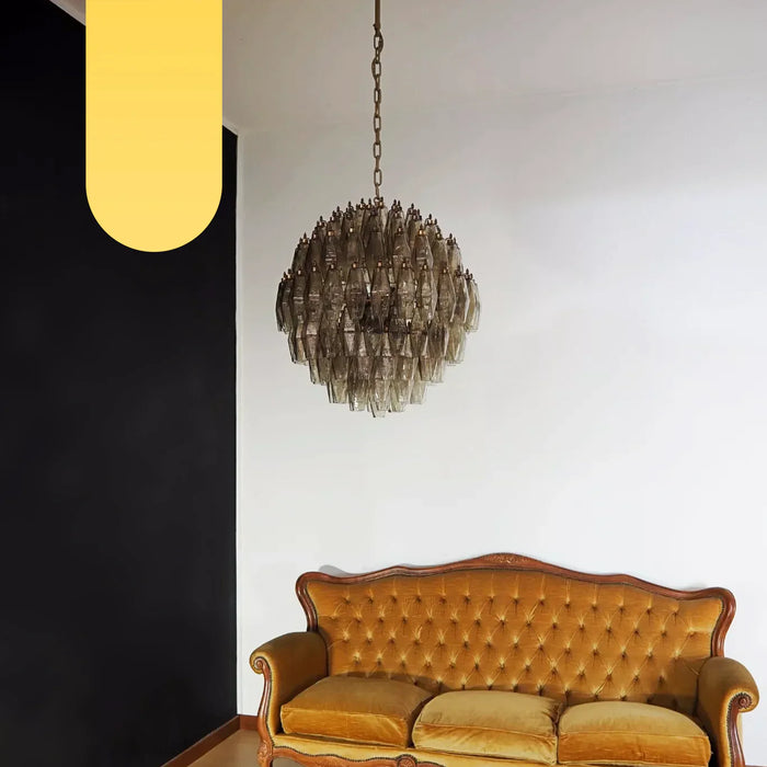 Spherical Murano Poliedri Smoked Glass Chandelier-DWHOME