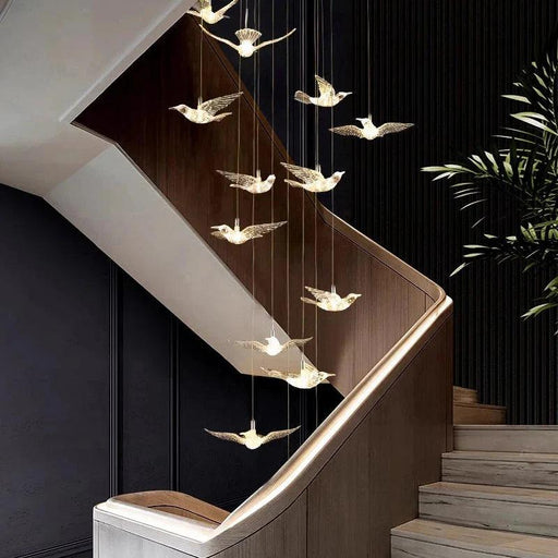 Bird Spiral Long Led Chandelier for Staircase and Foyer-DWHOME