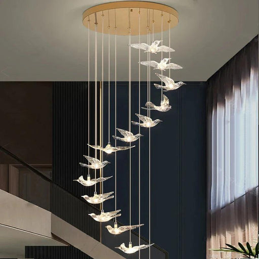 Bird Spiral Long Led Chandelier for Staircase and Foyer-DWHOME
