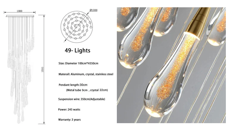 Spiral Raindrop Staircase Ceiling Lighting