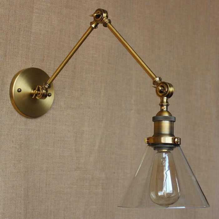 Brass Glass Cone Shade Industrial Wall Light - DWHOME