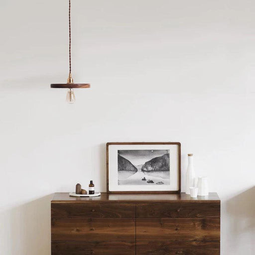 Walnut Wooden Shade Brass Pendant Light-DWHOME