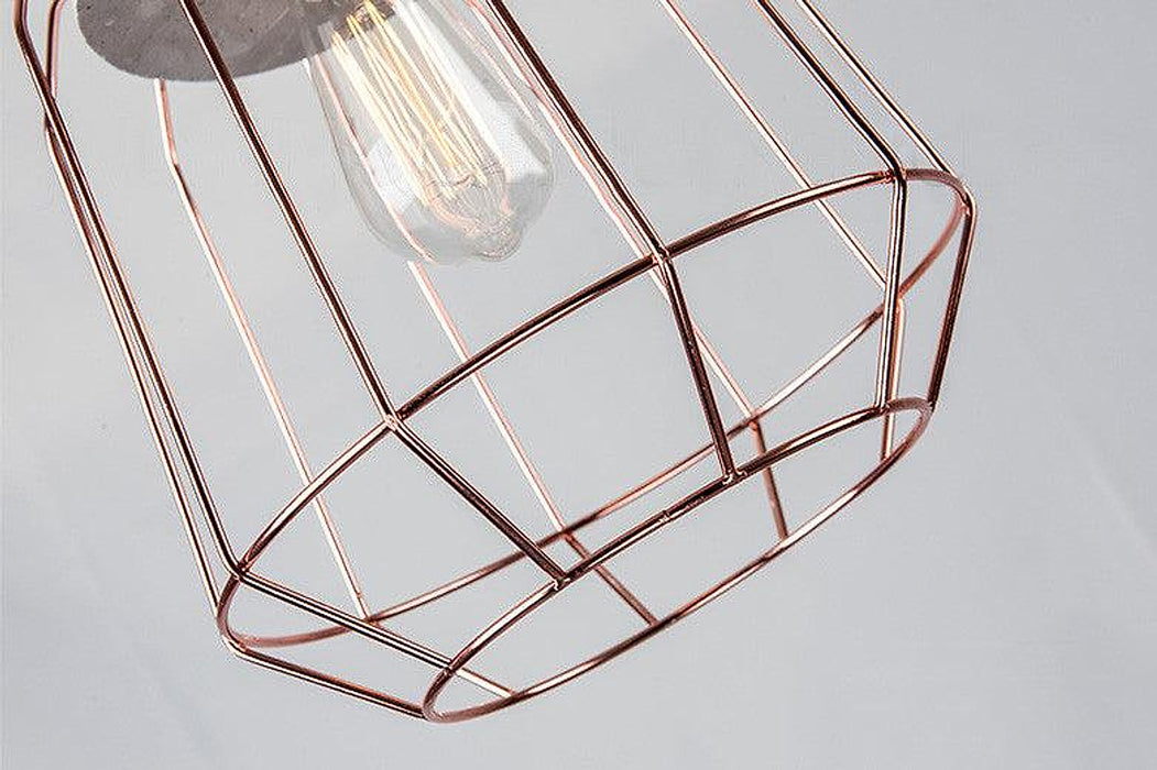 Sangkar Rose copper gold Cage Pendant Light With Concrete Base-DWHOME
