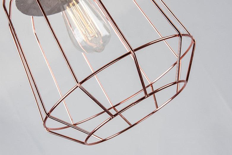 Sangkar Rose copper gold Cage Pendant Light With Concrete Base - DWHOME
