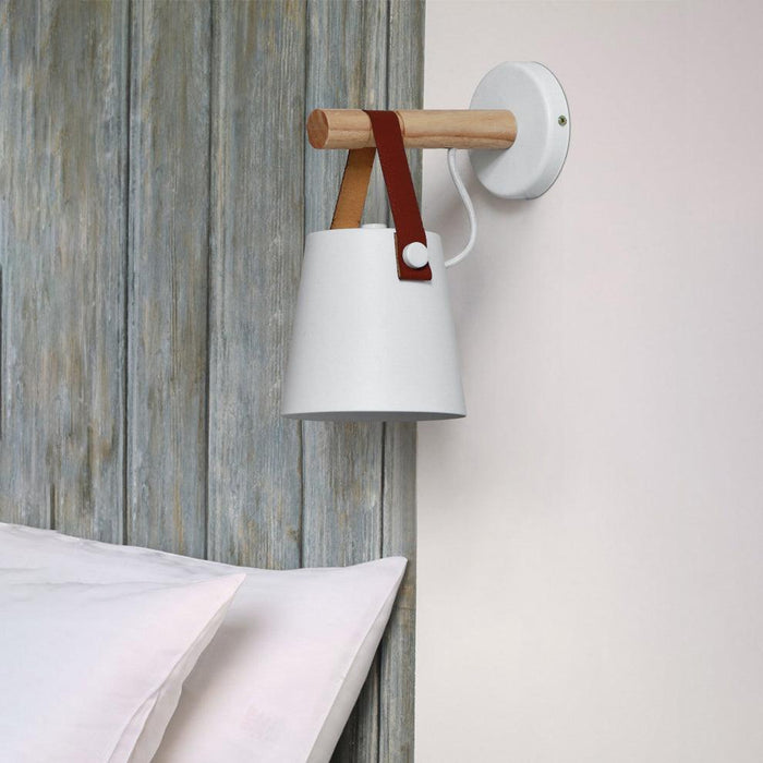 Nora Leather strap wooden scandi wall Light - DWHOME