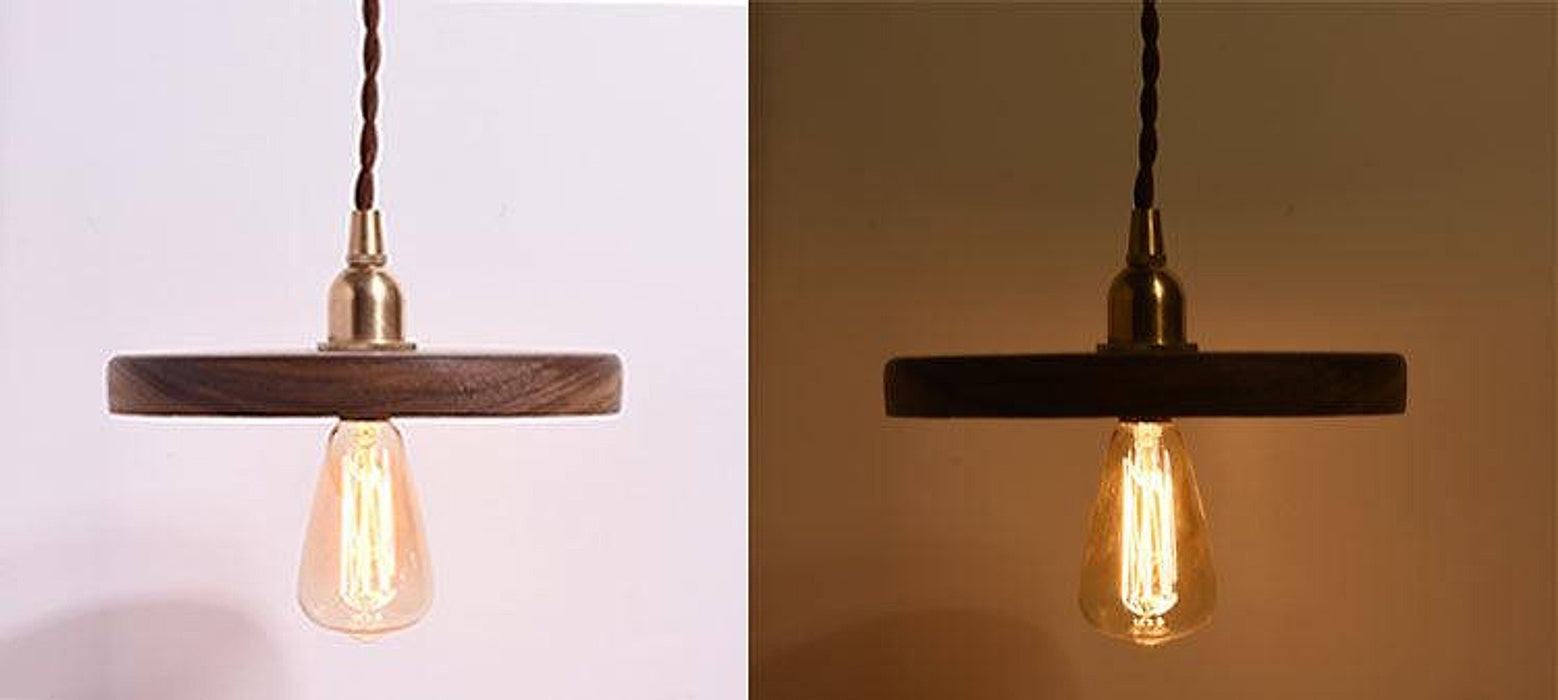 Walnut Wooden Shade Brass Pendant Light-DWHOME