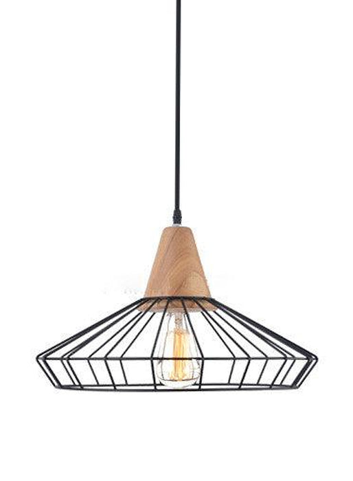 Sangkar Metal Cage Pendant Light With Wooden Base-DWHOME