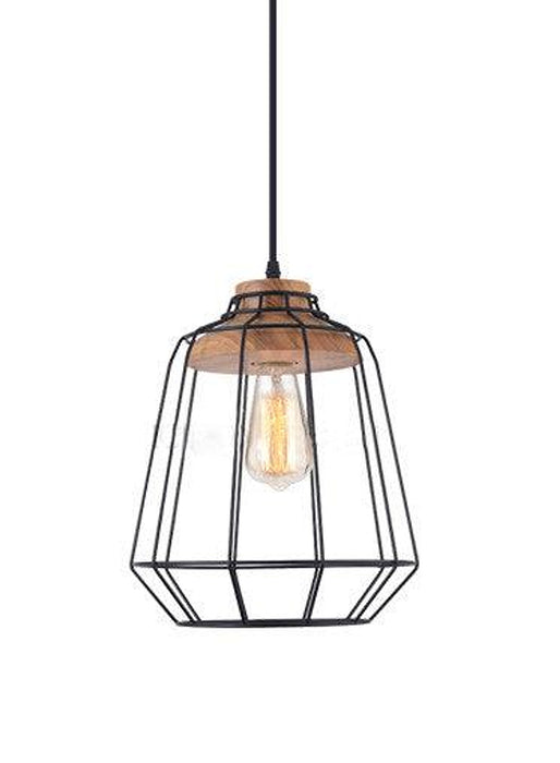 Sangkar Metal Cage Pendant Light With Wooden Base-DWHOME