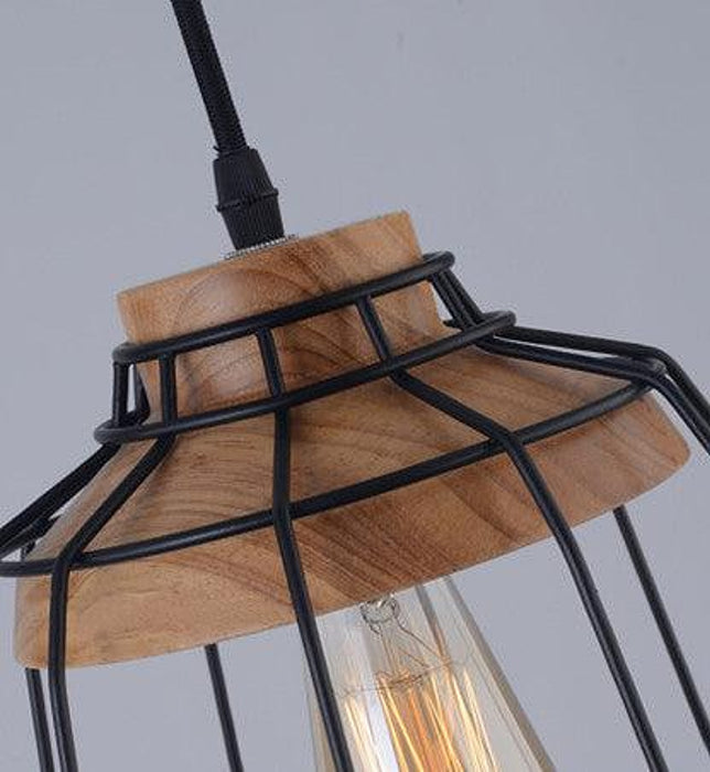 Sangkar Metal Cage Pendant Light With Wooden Base-DWHOME
