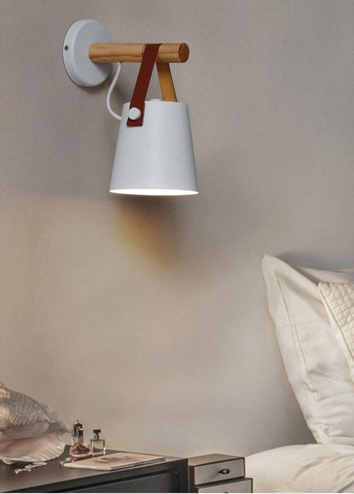 Nora Leather strap wooden scandi wall Light - DWHOME