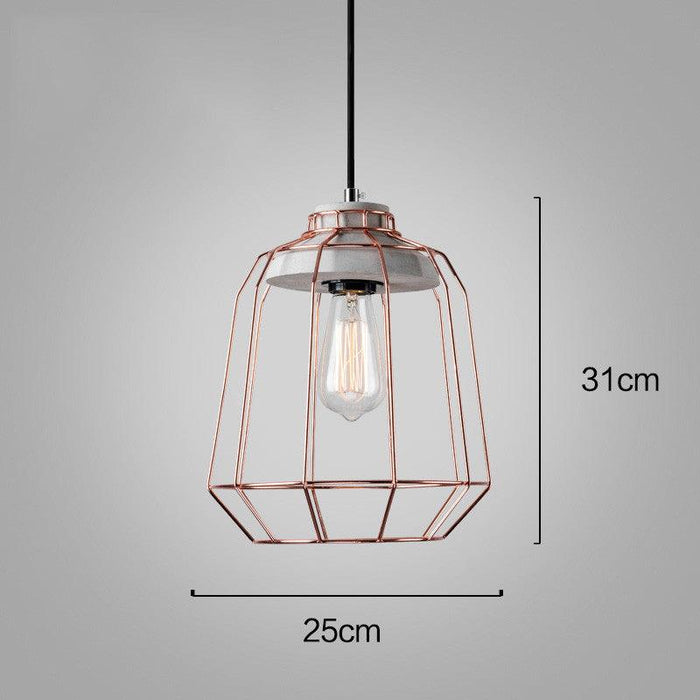 Sangkar Rose copper gold Cage Pendant Light With Concrete Base - DWHOME