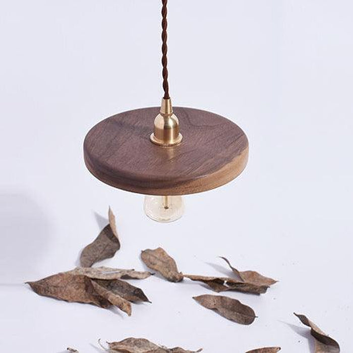 Walnut Wooden Shade Brass Pendant Light-DWHOME