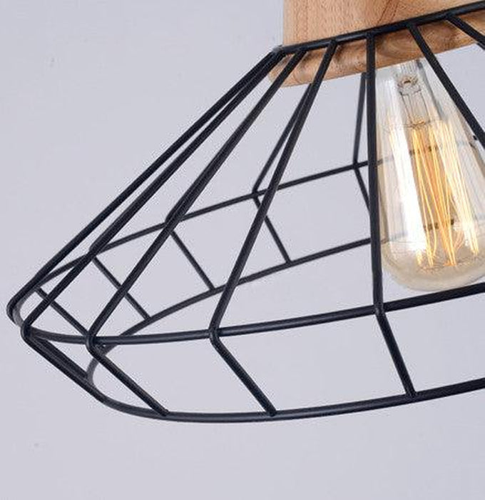 Sangkar Metal Cage Pendant Light With Wooden Base-DWHOME