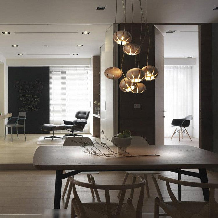 Wooden Petal Round Cluster Pendant Light - DWHOME