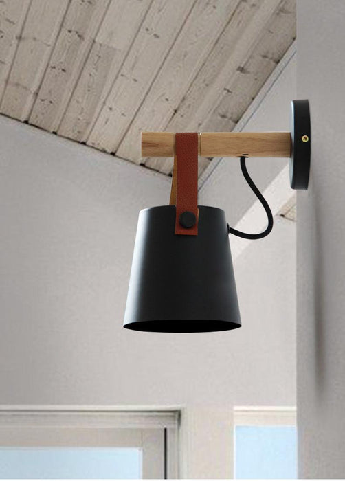Nora Leather strap wooden scandi wall Light - DWHOME