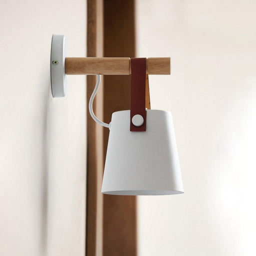 Nora Leather strap wooden scandi wall Light-DWHOME