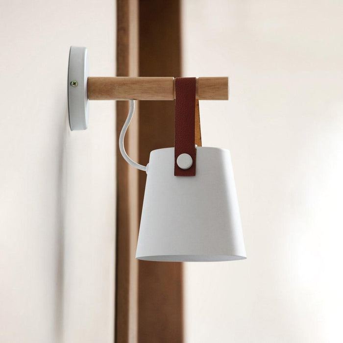 Nora Leather strap wooden scandi wall Light - DWHOME