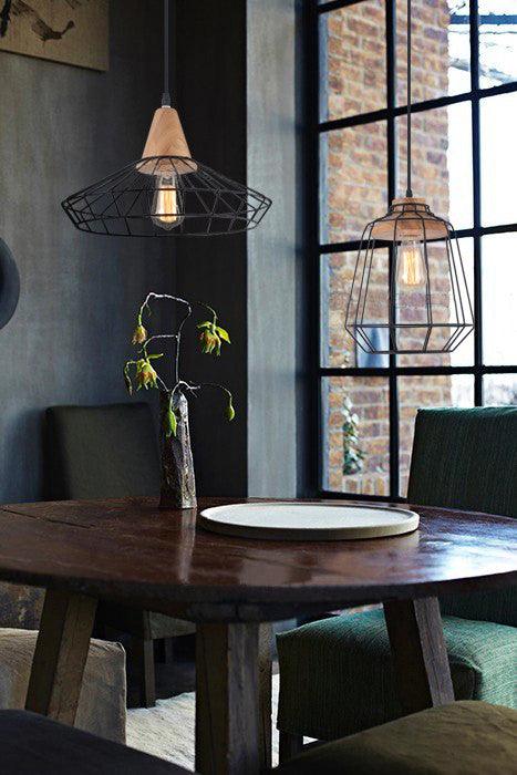 Sangkar Metal Cage Pendant Light With Wooden Base - DWHOME