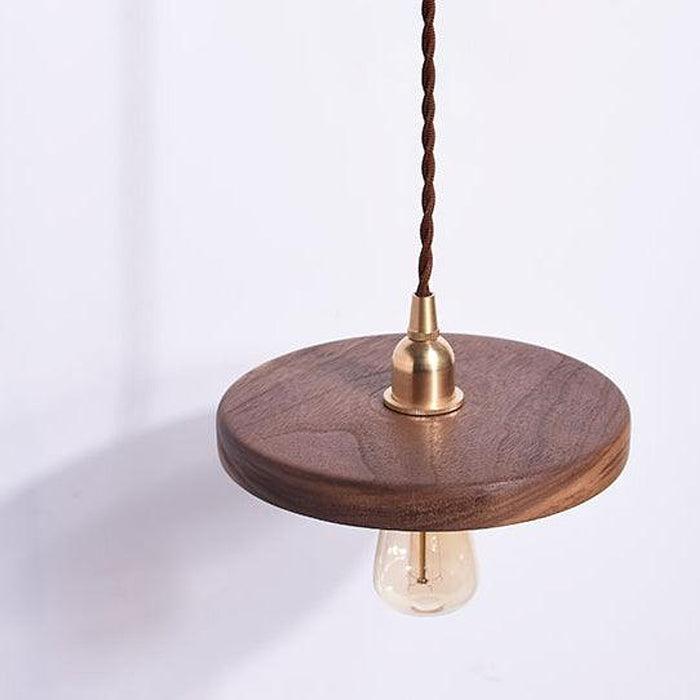 Walnut Wooden Shade Brass Pendant Light-DWHOME