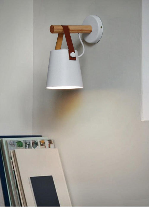 Nora Leather strap wooden scandi wall Light - DWHOME