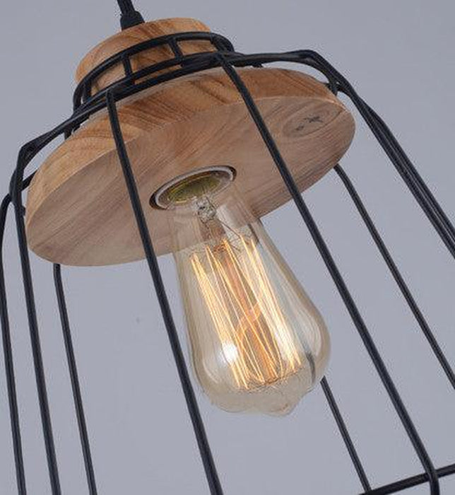 Sangkar Metal Cage Pendant Light With Wooden Base-DWHOME