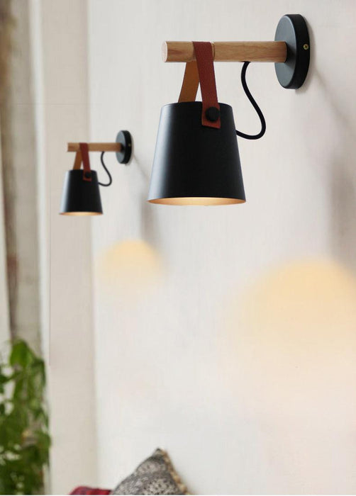 Nora Leather strap wooden scandi wall Light - DWHOME