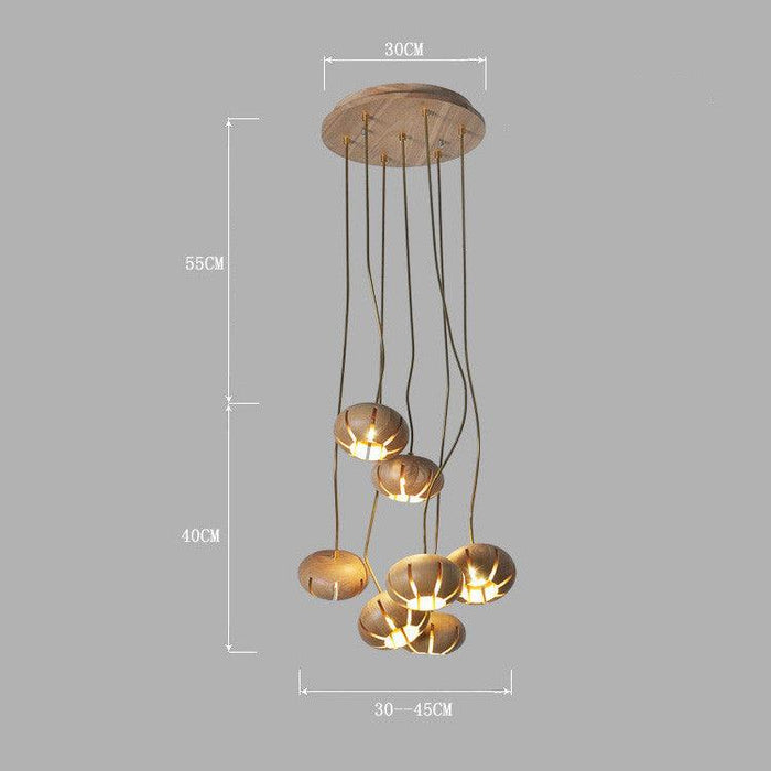 Wooden Petal Round Cluster Pendant Light - DWHOME