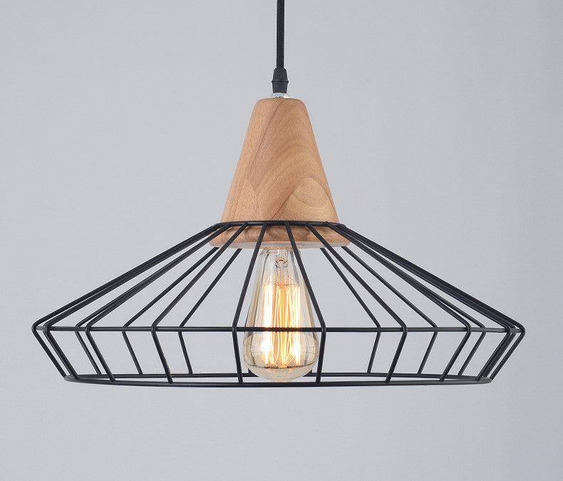 Sangkar Metal Cage Pendant Light With Wooden Base - DWHOME