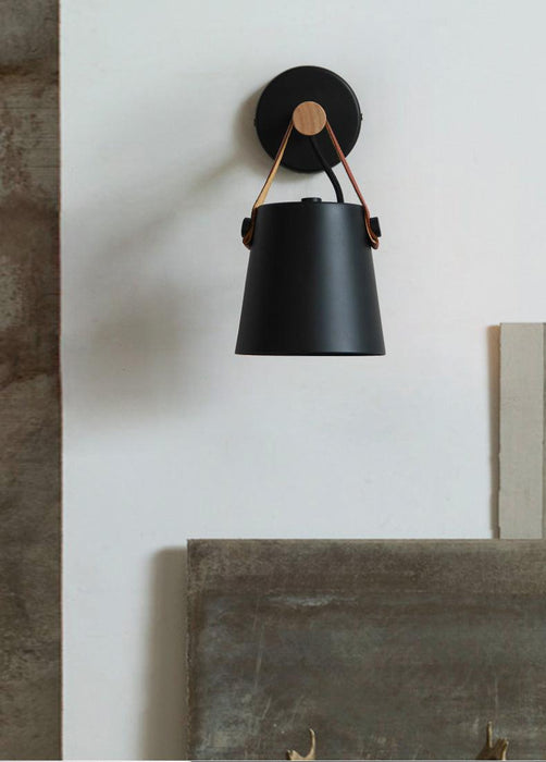 Nora Leather strap wooden scandi wall Light - DWHOME