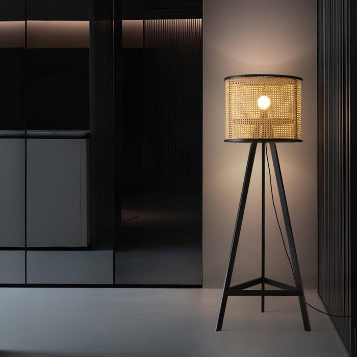 Tripod Wooden Rattan Floor Lamp - DWHOME